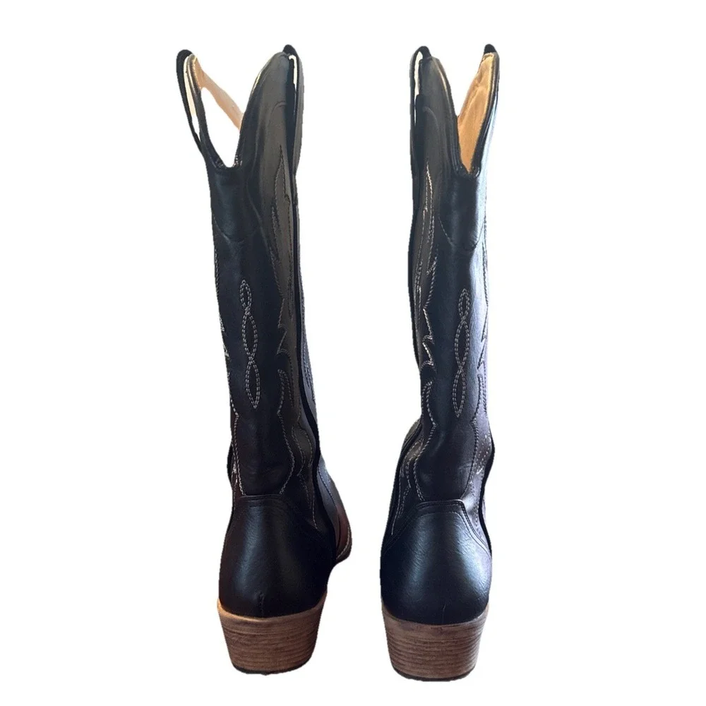 IUV CB048-BK Black‎ Western Cowboy Boots Men US 11 Embroidered Square Toe - Picture 8 of 11